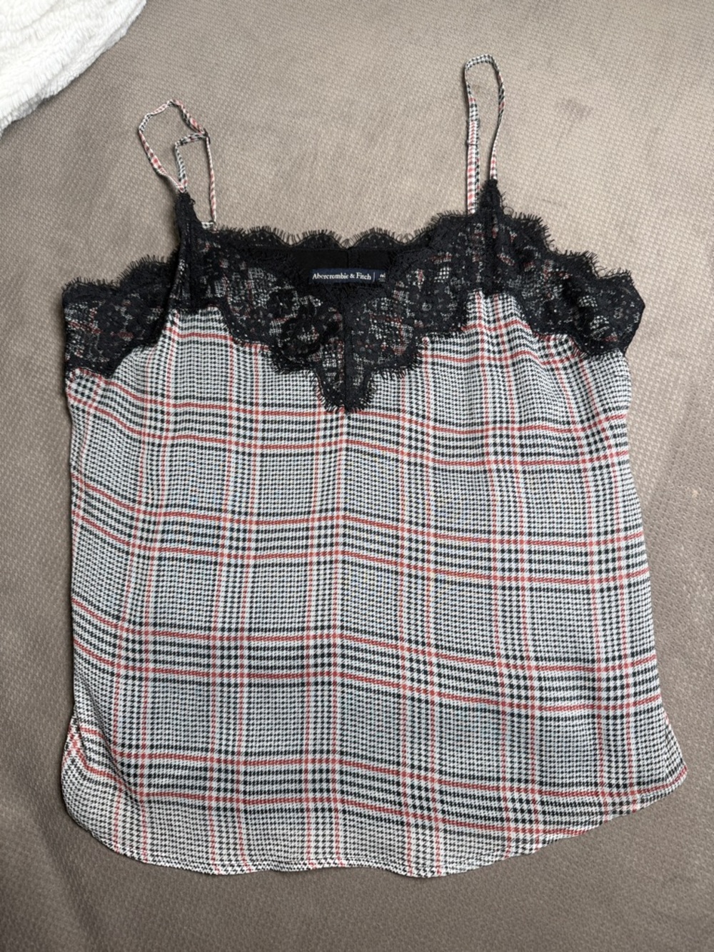 Abercrombie & Fitch Black Lace Plaid Cami with Red Trim